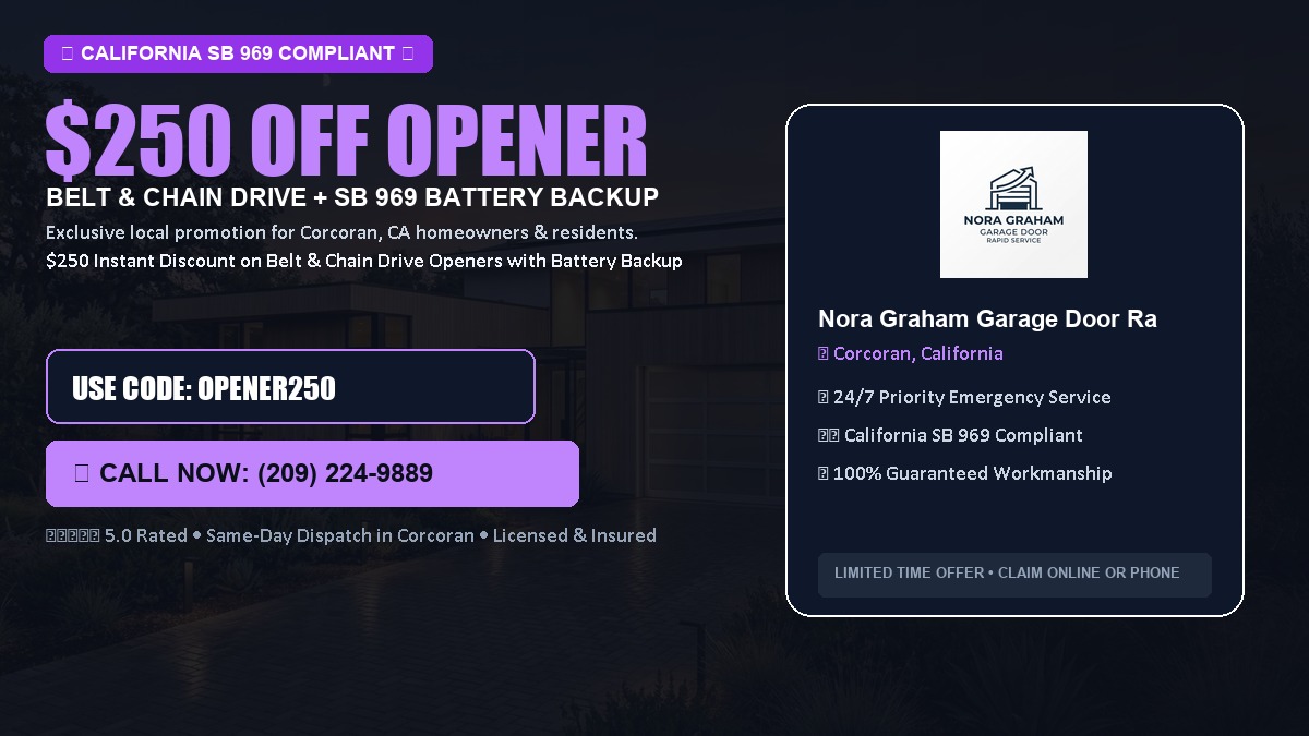 $250 OFF Smart Garage Door Opener Installation (Belt & Chain Drive with California SB 969 Battery Backup) in Corcoran, CA